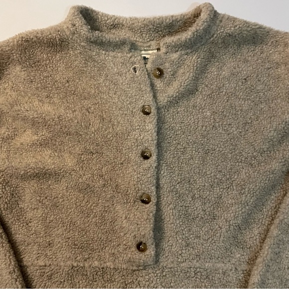 VNTG Ll Bean Fleece Pullover Sweater Tan Mens Medium Button Long Sleeve EUC Cozy - Picture 2 of 4